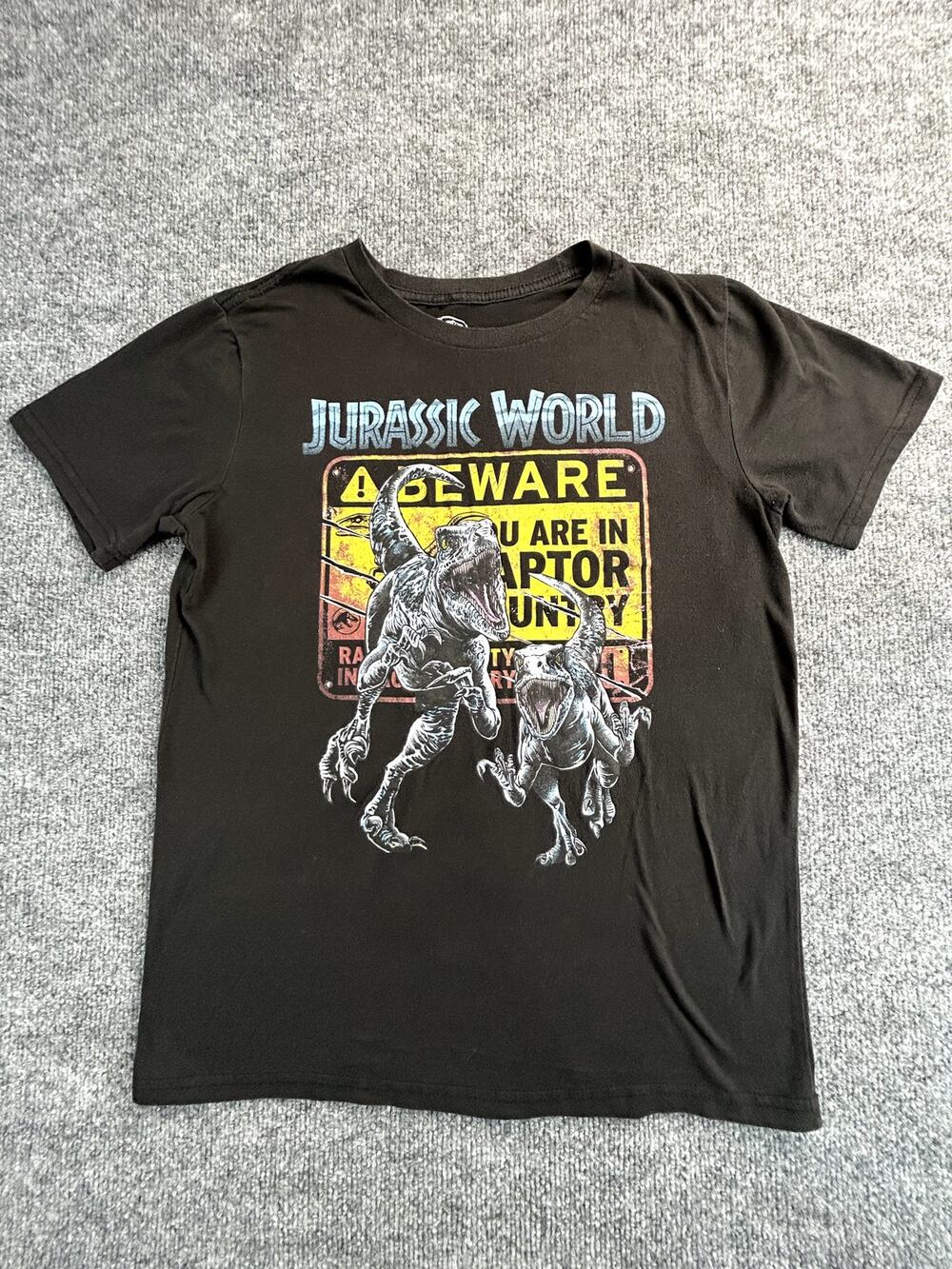 Jurassic World Raptor Country Graphic T Shirt Kids XL Black Dinosaur Tee